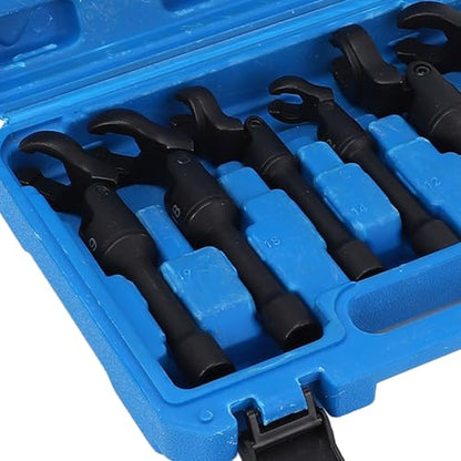 Crows Foot Wrench Set Metric Flexible Head Crowfoot Flare Nut Wrench Set for Hard to Reach Nut Removal in Automotive Repair Steel Construction with Blow Molded Case 6 Piece Kit