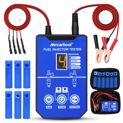 Fuel Injector Tester Cleaner Kit for Auto & Motorcycle | 8 adjustable pulse modes; compatible with 12V/5V; 6 size adapters; LCD display; dual channel 4-wire design
