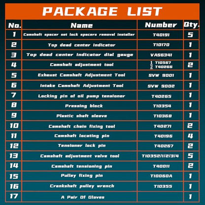 Camshaft Crankshaft Engine Timing Tool Kit, 31PCS Set | Compatible with Audi VW VAG 2006-2018 EA888 1.8T 2.0T, with Carry Case & Gloves - size: 31PCS