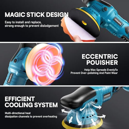Upgrade Cordless Car Buffer Polisher with 21V 2×4000mAh Battery,6 In Brushless Buffer Polisher Kit, 600W Orbital Polisher with 6 Variable Speed for Car Detailing Waxing Scratch Removing - size: 4.0AH BufferPolisher
