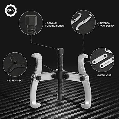 DURATECH 3-Inch 3-Jaw Gear Puller, CR-V Steel, Fully Assembled | Black Phosphated, Anit-Slip, Corrosion Resistance, for Narrow Spaces, Bearing Puller, for Gears, Pulleys, Bearings, Flywheels - size: 3-Inch