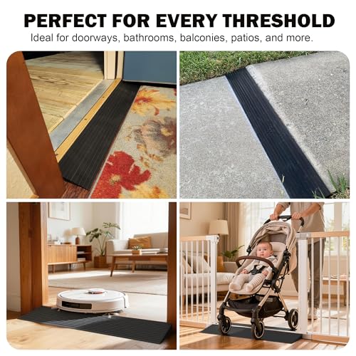 0.6" Rise Threshold Ramps for Doorways, 2000 Lbs Load Capacity, 35.5" Wide Natural Rubber Power Wheelchair Ramp is Adjustable and Cuttable for Doorways, Curb, Sweeper, Power Scooters, Bathroom - size: 0.6" Rise
