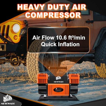 METOWARE Offroad Air Compressor, 12 V Portable Air Pump with 10.6 CFM, Dual Cylinder Tire Inflator for Car Heavy Duty, Max 150PSI for 4 × 4 SUV Vehicle RV ATV Truck