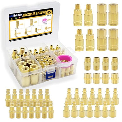 45PCS Air Coupler Plug Kit 1/4”NPT Air Tool Fittings Quick Connect Air Hose Fittings Compressor Accessories Connectors