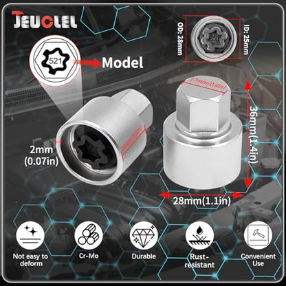 521 Wheel Locking Nut Key for VW, Socket (OD 28mm-ID 25mm) | Wheel Lock Nut Socket Adapter, Anti-Theft Lug Nut Removal Tool, Anti-Theft Screw Remover, Repair Tool, Tyre Fitting, garage - size: Socket 521