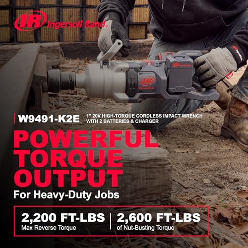 Ingersoll Rand W9491-K2E Cordless 1" High-Torque Impact Wrench Kit, Includes 2 BL2022 5.0Ah Batteries and Dual-Bay Charger - size: Standard Anvil, style: 2 Battery Kit