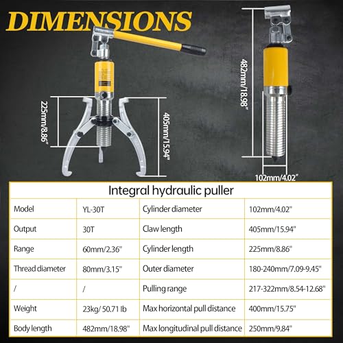 RATTMMOTOR YL-30T Hydraulic Gear Puller 30 Ton Max. 60mm Stroke 2 or 3 Jaw Puller Bearing Hub Separator Tool Kit - style: 30 Ton