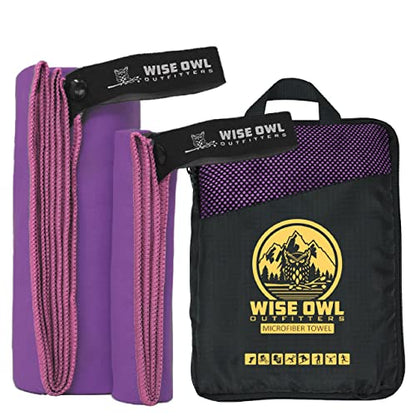 Wise Owl Outfitters Microfiber Camping Towel - Quick Dry Towel for Travel, Backpacking, Hiking, Beach, Gym & Yoga - Compact, Fast Drying & Lightweight - color: Purple, size: X-Large (30x60) + Washcloth (12x24)