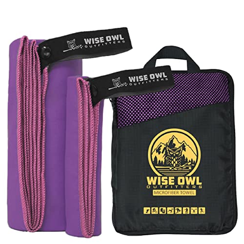 Wise Owl Outfitters Microfiber Camping Towel - Quick Dry Towel for Travel, Backpacking, Hiking, Beach, Gym & Yoga - Compact, Fast Drying & Lightweight - color: Purple, size: X-Large (30x60) + Washcloth (12x24)
