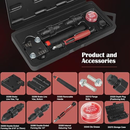 Bonbo 33260 Single/Double Flaring Tools Kit Fits for 3/16" and 1/4" Tubing on Most Vehicles - Brake Lines in Tight Spaces