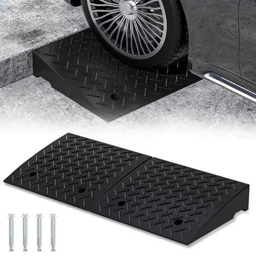 RELIANCER 2 PCS Rubber Curb Ramps,7.1" Rise Height,5T Capacity Threshold Ramps for Loading Dock,Driveway Curb Ramp,Curbside Vehicle Ramp for Cars SUV Trucks Motorcycles Forklift Wheelchairs Lawn Mower - size: 7.1" Rise Height