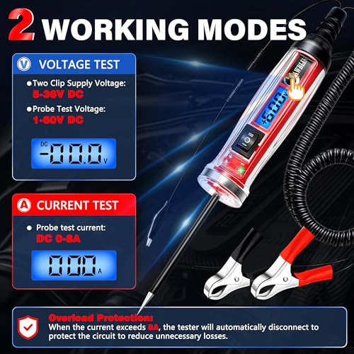 AWBLIN Power Circuit Probe Tester, LCD Digital Automotive Test Light | Voltage Display & Illumination, DC Voltage Tester, Electrical System Tool, Relay Fuse Continuity Current Test