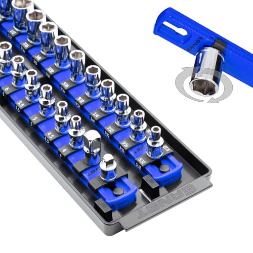 Ernst Manufacturing Socket Boss 2-Rail 1/4-Inch-Drive Socket Organizer, 13-Inch, for Toolbox drawer - Blue (8495) - Made in the USA - color: Blue, size: 1/4", style: 13-INCH