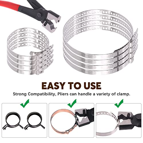 9Pcs Hose Clamp Pliers with CV Boot Clamp Kit, Small and Large Stainless Steel Universal Adjustable Drive Shaft CV Boot Crimp Clamp Clic-R Collar Pliers Automobile Repair Tools for Most Cars