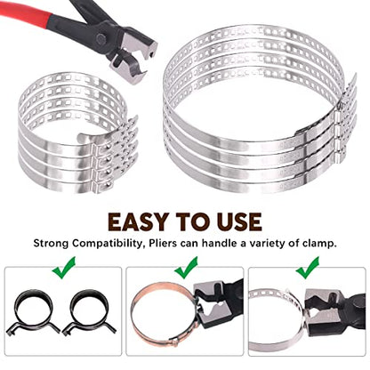 9Pcs Hose Clamp Pliers with CV Boot Clamp Kit, Small and Large Stainless Steel Universal Adjustable Drive Shaft CV Boot Crimp Clamp Clic-R Collar Pliers Automobile Repair Tools for Most Cars