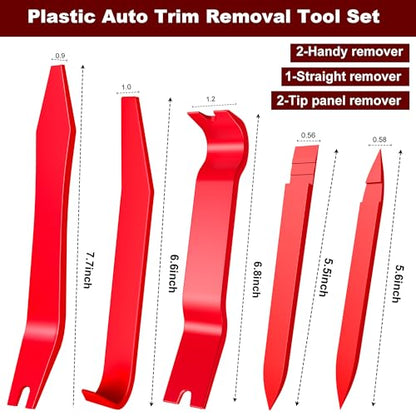 8 Pcs Auto Trim Removal Tool Kit Plastic Pry Tool & Clip Remover Pliers for Car Panel Dashboard Door Clips and Upholstery,No Scratch Plastic Trim Repair Tools Set-Red