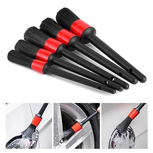 Generic 5pcs Car Detailing Brush Set, Dry Wet Dual Use Versatile Cleaning Tools for Interior, Wheels, and Dashboard, Comfortable Handle with Hanging Holes, for Cleaning Air Vents