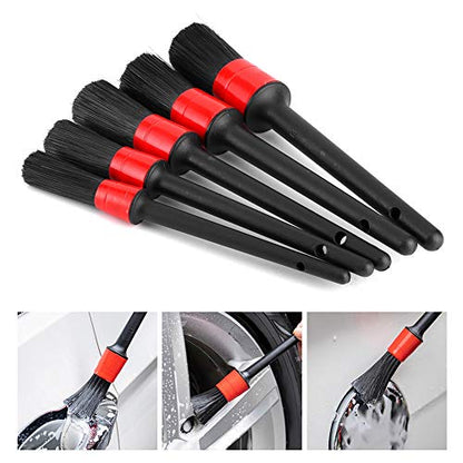 Generic 5pcs Car Detailing Brush Set, Dry Wet Dual Use Versatile Cleaning Tools for Interior, Wheels, and Dashboard, Comfortable Handle with Hanging Holes, for Cleaning Air Vents