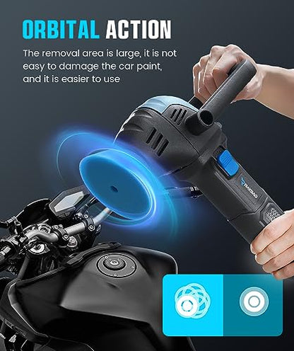 Mini Polisher, 2inch/ 3inch 750W with 12mm Random Orbital for Car Detailing | Mini Da Polisher with 16pcs Trapezoidal Polisher Pads, 6 Variable Speed 2000-5500OPM, 16.4 ft Cord Heavy Duty Polisher