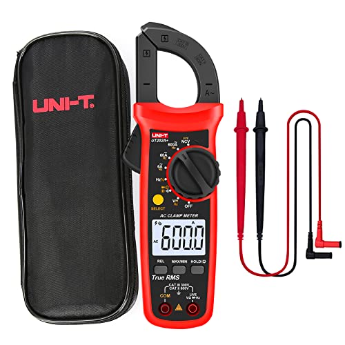 UNI-T Digital Clamp Meter UT202A+, AC Current TRMS HVAC Volt Amp Ohm Meter Clamp On Multimeter Auto Ranging 6000 Counts AC DC Voltage Frequency Resistance Capacitance Continuity Diode Live Wire Tester - size: UT202A+
