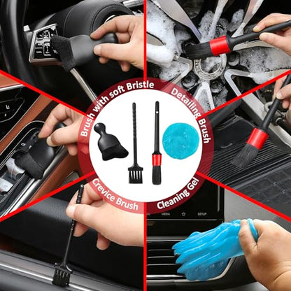 Qydipclin 10pcs Windshield Cleaner Tool, Car Window Cleaning Wash Kit with 4 Reusable Microfiber Pads 1 Spray Bottle and Extendable Handle Auto Glass Wiper Kit, Red - color: Red