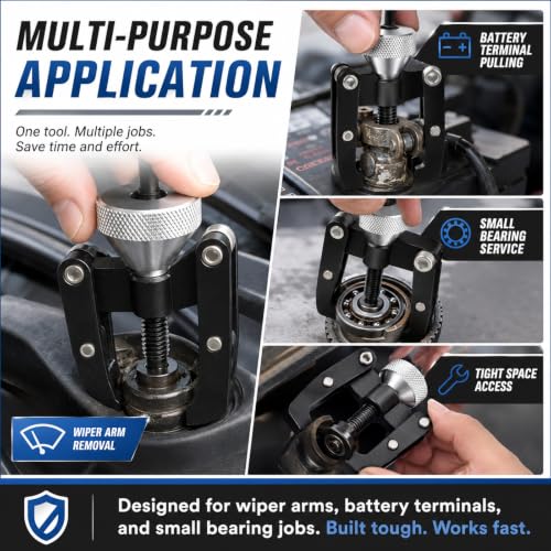 Windshield Wiper Arm Removal Tool Kit, Heavy Duty Battery Terminal and Wiper Arm Puller, Stainless Steel Small Bearing Puller, Universal Automotive Repair Tools Kit for Car Truck SUV
