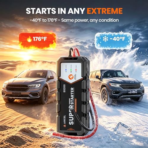 ANCEL BS200 Super Starter, Permanently Connected Jump Starter with Super Capacitor & Battery Protection System, Health Monitoring, 700A Start Assist for 3.0L Vehicles, -40°F to 176°F - color: Brilliant Black