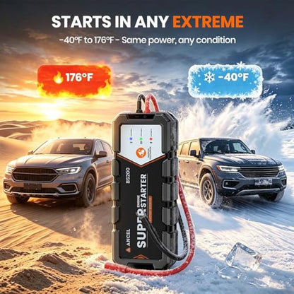 ANCEL BS200 Super Starter, Permanently Connected Jump Starter with Super Capacitor & Battery Protection System, Health Monitoring, 700A Start Assist for 3.0L Vehicles, -40°F to 176°F - color: Brilliant Black