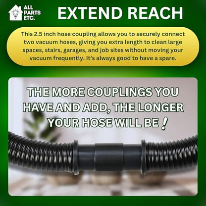 2-Pack 2.5" Vacuum Hose Coupling Connector – Wet Dry Vac Hose Adapter Compatible with Shop Vac, Craftsman & More– Extend Vacuum Reach by Joining 2 Hoses - size: Hose Coupling