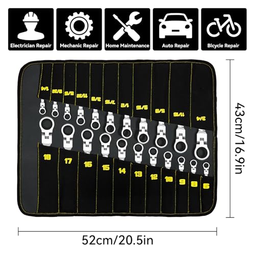 GRENPRO Ratchet Wrenches Set, 23PC Flex Head Ratcheting Wrench Set Metric and Standard & SAE, 6-18mm & 1/4" to 3/4" with Color Ring, CRV Open End Tool Organizer Pouch, Combination Ratchet Wrench Sets - style: 23PCS Flex Head Ratcheting Wrench Set Metric&S