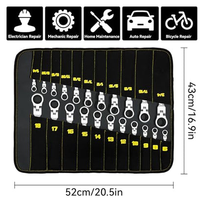 GRENPRO Ratchet Wrenches Set, 23PC Flex Head Ratcheting Wrench Set Metric and Standard & SAE, 6-18mm & 1/4" to 3/4" with Color Ring, CRV Open End Tool Organizer Pouch, Combination Ratchet Wrench Sets - style: 23PCS Flex Head Ratcheting Wrench Set Metric&S