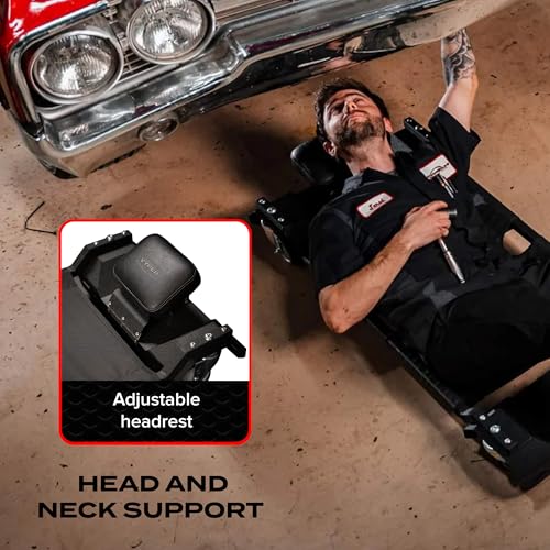 Vyper Lay-Down Automotive Creeper - 46", 400 lb Capacity | Heavy Duty Mechanics Creeper with Puncture Proof Fabric and Adjustable Headrest, Comfortable, Made in USA