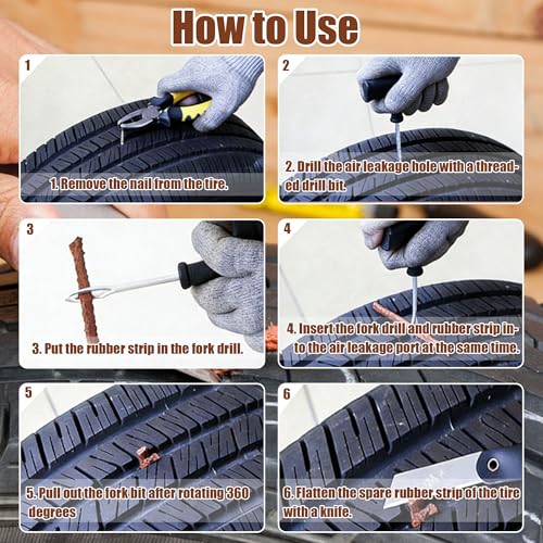 140PCS 4" Brown Tire Repair Strings, Automotive Tool Tire Repair Plugs, Tire Plugs Heavy Duty for Tubeless Tires Car, Bike, ATV - size: 140PCS