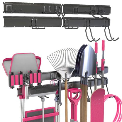 VAULTON Heavy Duty Metal Slot Wall Panel Garage Organization Kit, 4 * 24inches, Wall Mounted Tool Organizer With 11 Hooks, Interlocking Slot Panel, 15pcs - style: 96inch 4 Panels+11 Hooks