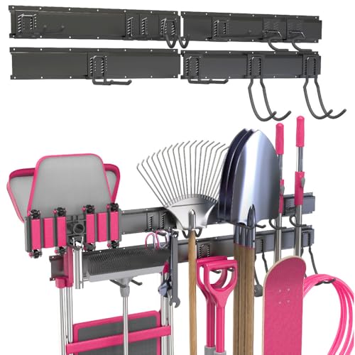 VAULTON Heavy Duty Metal Slot Wall Panel Garage Organization Kit, 4 * 24inches, Wall Mounted Tool Organizer With 11 Hooks, Interlocking Slot Panel, 15pcs - style: 96inch 4 Panels+11 Hooks