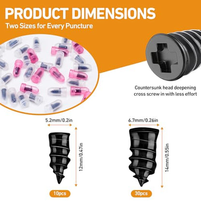 40 PCS Quick Fix Tire Plug Kit with 3 Tubes of Black Tire Sealant, New Screw in Tire Plugs, Fast Flat Tire Repair Kit for Car Motorcycle Truck Tractor Emergency Repair