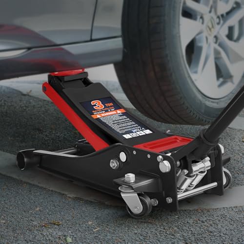 Magshion 3 Ton Low Profile Hydraulic Floor Jack, Black | Dual Piston Trolley Jack, Rubber Saddle Pad, Safety Valve and Casters, Heavy-Duty Steel Construction - color: Black, size: 3 Ton