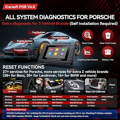 iCarsoft POR V4.0 Bidirectional Diagnostic Tool for Porsche, All System Full Active Tests 27 Services OBD2 Scanner for Porsche, Code Reader, Auto VIN