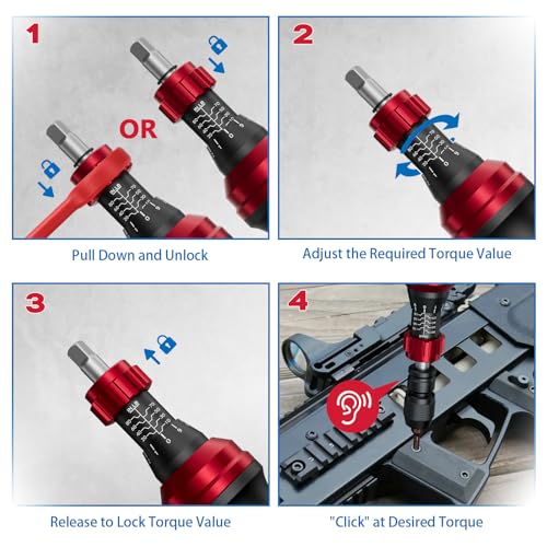 SUERCUP 1/4" 10-80In.lb Torque Wrench Screwdriver 36 PCS Set | T-bar, Hex, Torx, and Phillips S2 Bits, Torque Screwdriver, For Scope and Car, Bike Mounting and Home DIY - size: 10-80In.lb