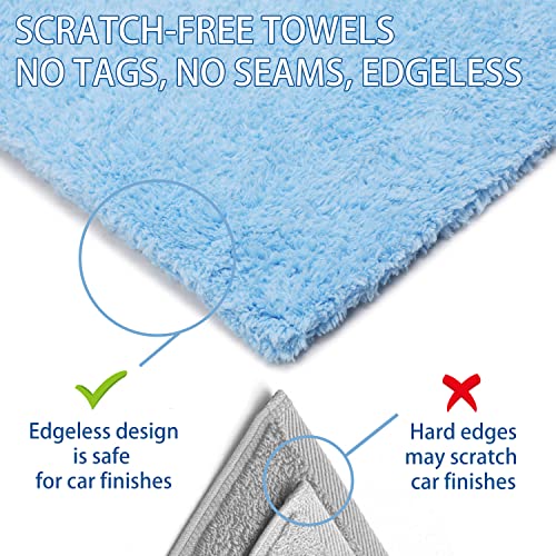 CARCAREZ Microfiber Towels for Cars, Car Drying Wash Detailing Buffing Polishing Towel with Plush Edgeless Microfiber Cloth, 450 GSM 16x16 in. Pack of 6 - color: Blue
