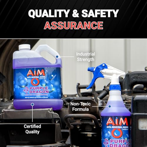AIM Chemicals Purple Dragon Heavy Duty Degreaser – For Cars, Trucks, Equipment, and Concrete. Powerful wheel & tire cleaner for industrial use & car detailing. Compatible with wheel brush - 5 Gal - size: 640 Fl Oz (Pack of 1)