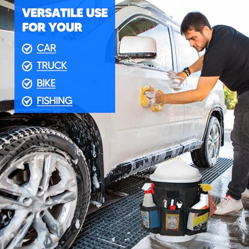 Multi Purpose Car Bucket Wash Tool Organizer Container, Fishing Storage Bag for 5 Gallon Bucket Hiking Camping Cooking Cleaning Garden Fishing Tools Supplier Bag Only