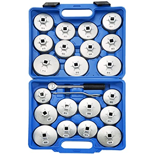 ATPEAM 23pcs Aluminum Alloy Cup Type Oil Filter Cap Wrench Socket Removal Tool Set 1/2" dr.