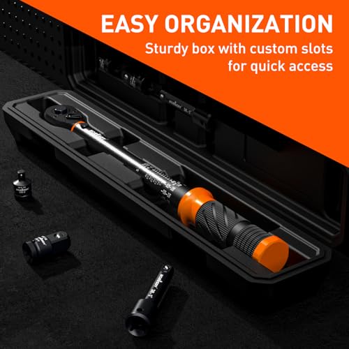 HORUSDY 3/8" 5PCS Torque Wrench Set(5–45 ft-lb/ 6.8–61 Nm) – Torque Wrench 3/8 Drive with 3" Extension, 3/8" to 1/4" & 3/8" to 1/2" Adapters, Case for Bike, Car, Moto & Other Repair - size: 5–45 ft-lb, style: 3/8" drive with 3" Extension, 3/8" to 1/4" & 3