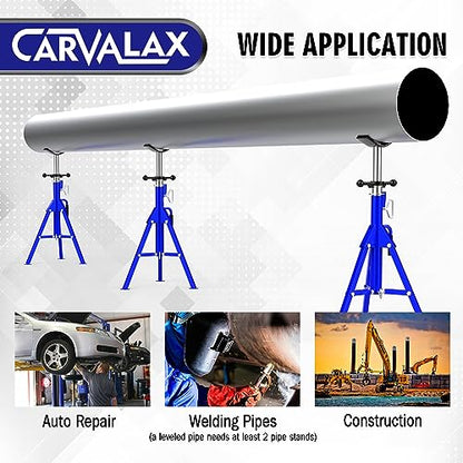 CARVALAX V-Head Pipe Jack Stands, Adjustable Pipe Stand for Welding | 28"-52" Adjustable Height, Fits 1/2"-12" Pipe Capacity, 2500LB Load Capacity, w/Portable Folding Legs - color: Blue