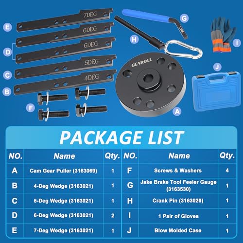 3163021 Cam Timing Tool Kit, 3163530 Engine Brake Adjustment Tool 7MM, Compatible with Cummins ISX QSX X15 Engine with 4/5/6/7 Degree Wedge Cam Gear Puller Crank Pin, Replace 3163020 3163069
