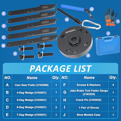 3163021 Cam Timing Tool Kit, 3163530 Engine Brake Adjustment Tool 7MM, Compatible with Cummins ISX QSX X15 Engine with 4/5/6/7 Degree Wedge Cam Gear Puller Crank Pin, Replace 3163020 3163069