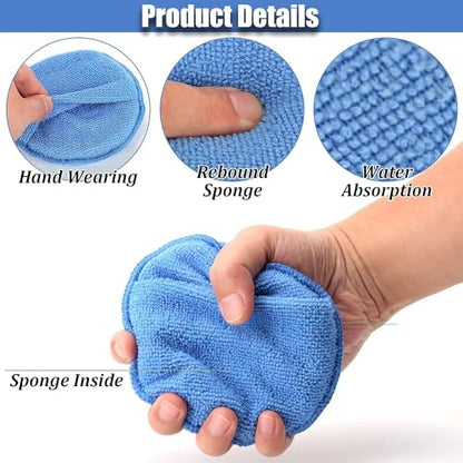 FONAROLL Microfiber Wax Applicator Pads, Car Wax Applicator with Finger Pocket, Buffing & Detail Polishing Foam Pads for Car Cleaning and Fine Polishing (5 inch, 6 Pack) - color: Blue-1