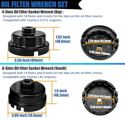 2PCS Oil Filter Wrench Set, Oil Filter Remover Tool 64.5mm 14 Flute Oil Filter Socket Set For Toyota Tacoma 4Runner Camry Tundra RAV4 Lexus ES300h and More