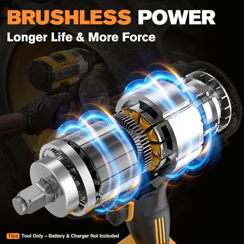 Impact Wrench for DeWalt Battery 1697Ft-Lbs (2300N.m) Impact Driver | 1/2" Impact Gun 5-Speed High Torque Power Tool for Tire Removal, Rusted Bolts, Heavy Equipment(No Battery) - color: Yellow+1697ft-lbs